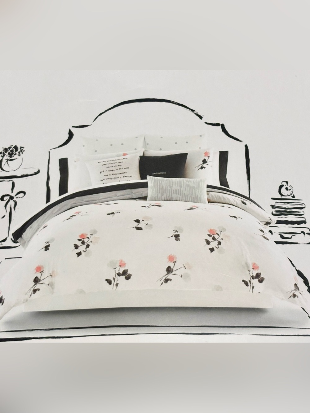 Kate Spade Willow Court 
White with Pink Floral Design Twin/TwinXL Comforter Set